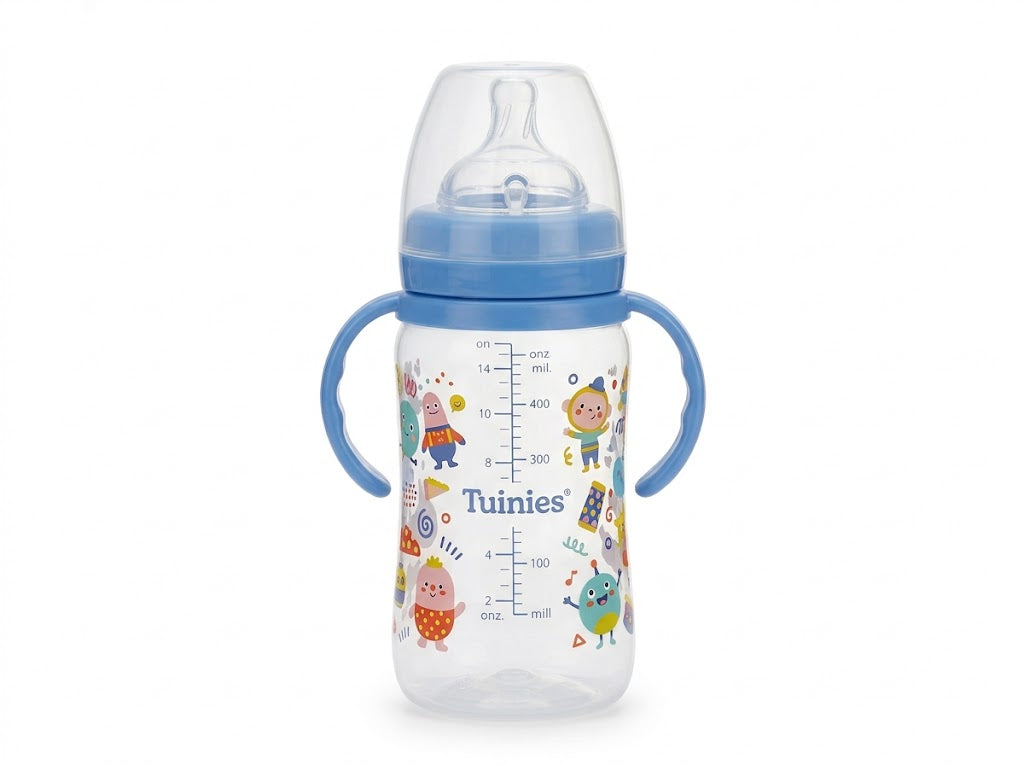 Biberón anticólico decorado boca ancha 14 oz Tuinies